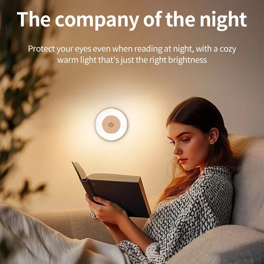 Round Led Wall Lamp | Rechargeable Night Light with Touch Switch, Dimmable, Magnetic Book Light for Bedroom, Cabinet, Closet