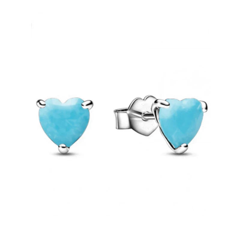 925 Silver Heart Stud Earrings | Pink Red Multi-Color Crystal Jewelry