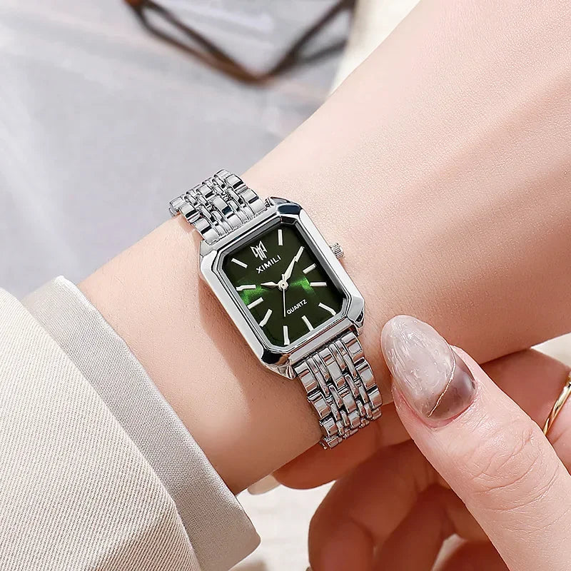Women's Quartz Watch Rectangle Dial | Fashion Casual Steel Strap Watch