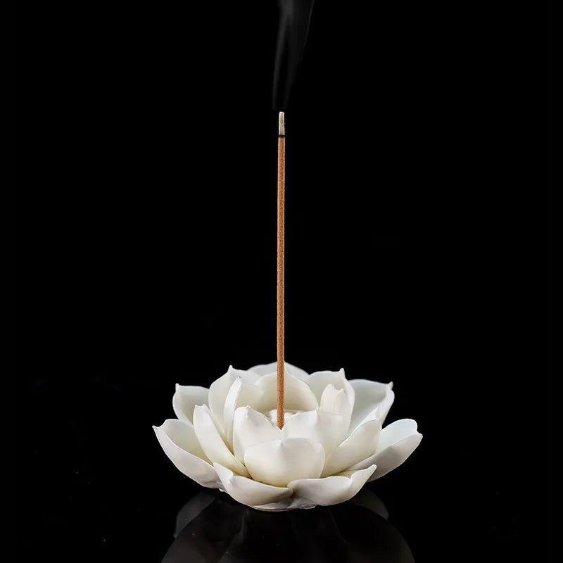 Ceramic White Lotus Incense Burner | Home Decor Stick Holder for Office Teahouse