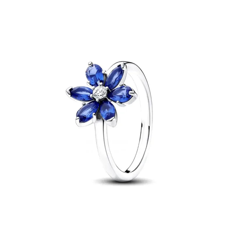 925 Sterling Silver Blue Green Heart Ring | Women's Wedding Band with Zircon