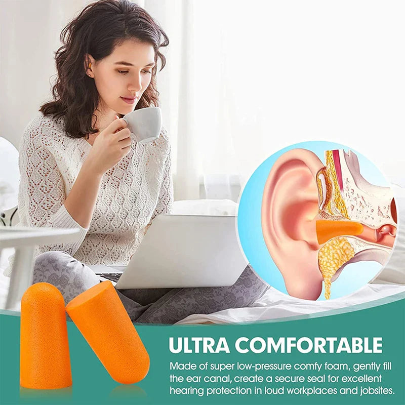 10 Pairs Soft Orange Foam Ear Plugs | Tapered Noise Reduction for Sleep and Travel