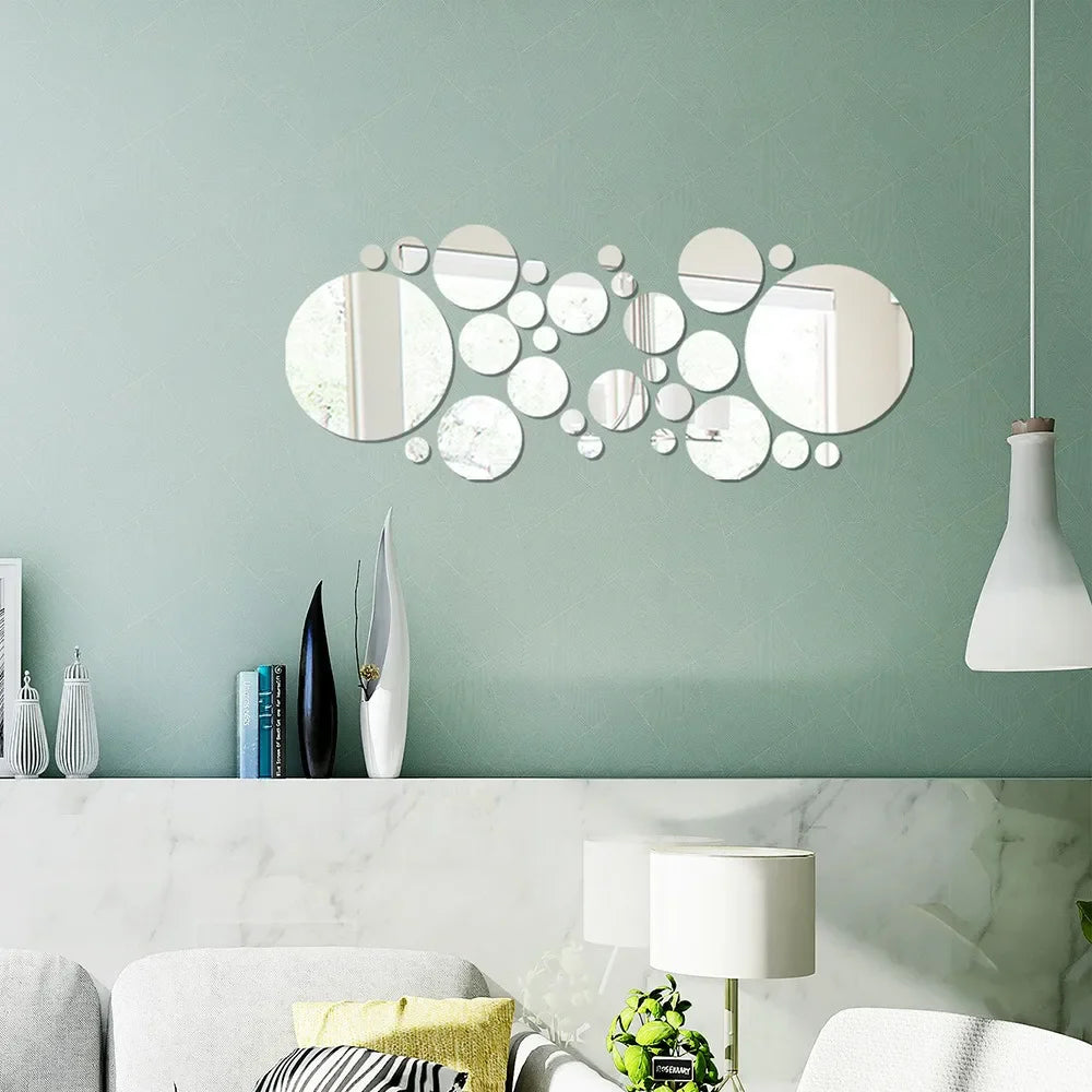 26pcs Round Acrylic Mirror Stickers | Self-Adhesive Wall Decor for Bathroom and Kitchen