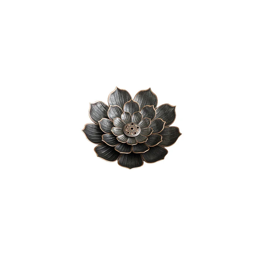 2in1 Alloy Incense Burner | Metal Sandalwood Stick Holder with Zen Lotus Design