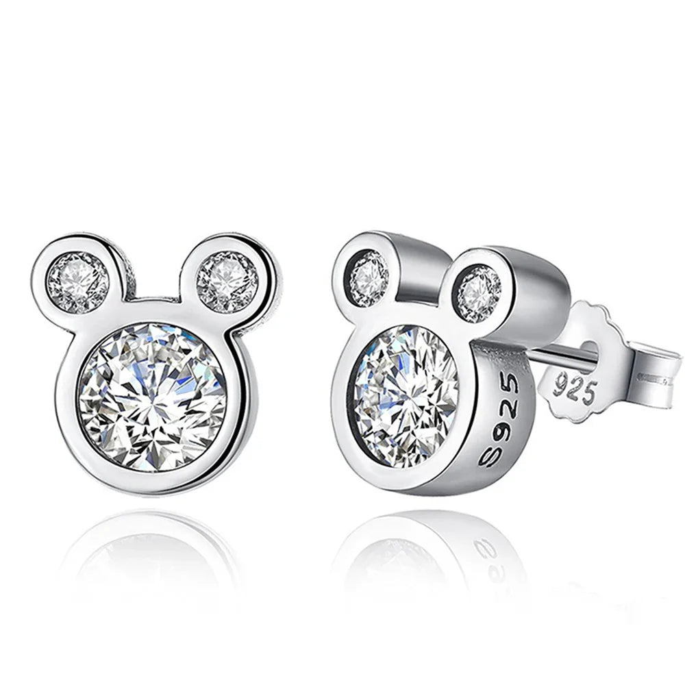 925 Sterling Silver Cute Dazzling Mouse Cartoon Stud Earrings | Fine Jewelry Gift for Women