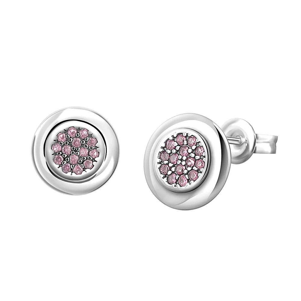 925 Silver Heart Stud Earrings | Pink Red Multi-Color Crystal Jewelry