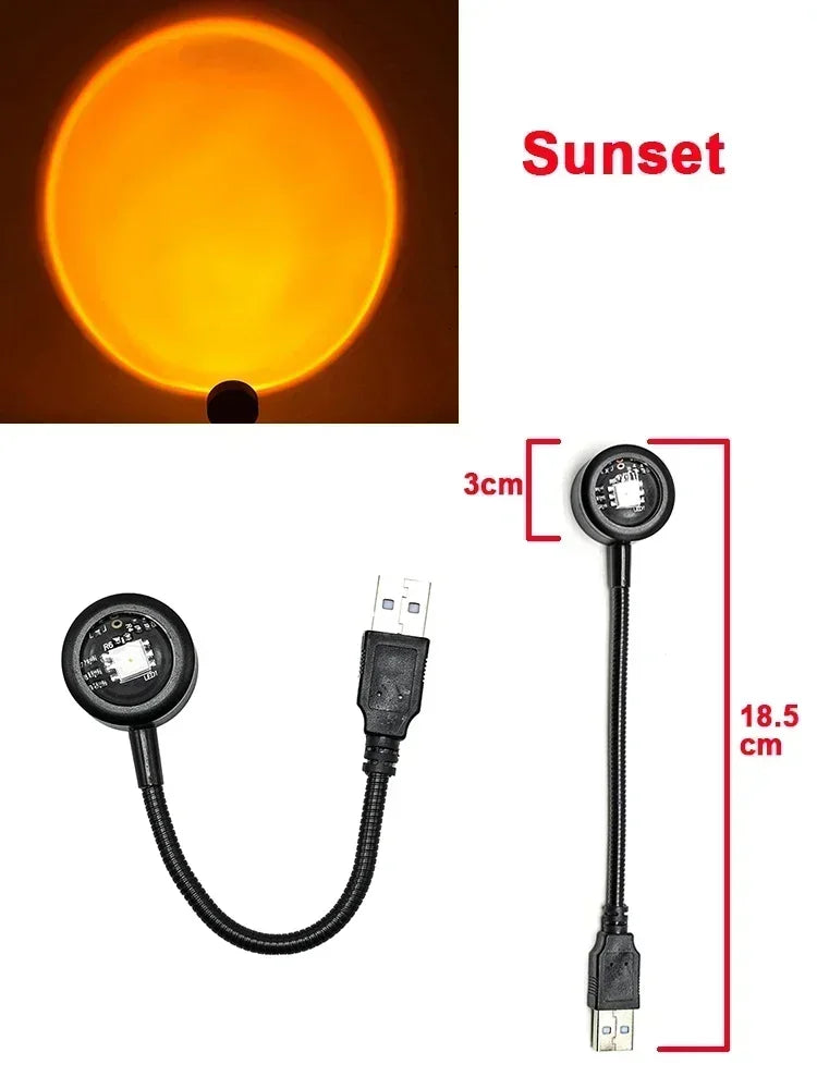 LED USB Sunset Lamp Projector | Home Party Decor Night Atmosphere Light for Bedroom Living Room Wall Photography