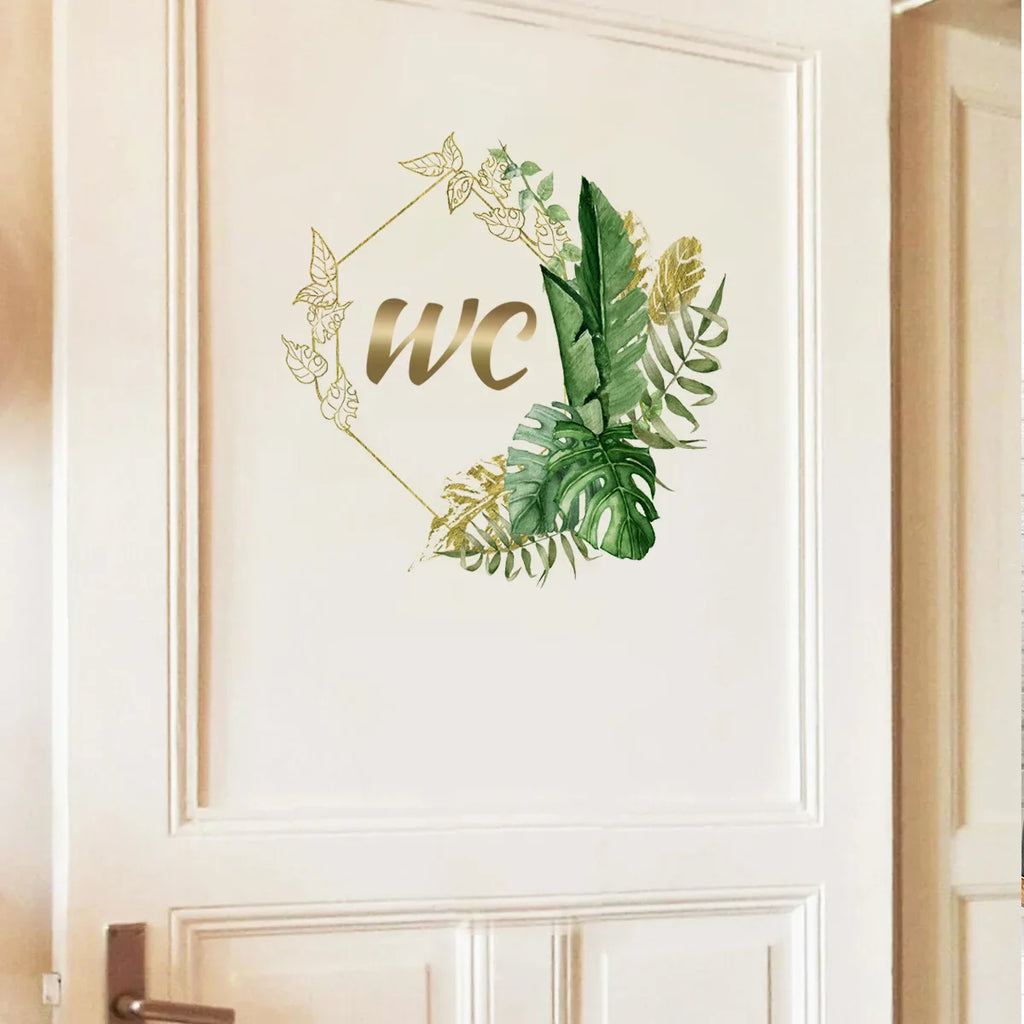 Green Plants WC Wall Sticker | Waterproof Vinyl Bathroom Decoration