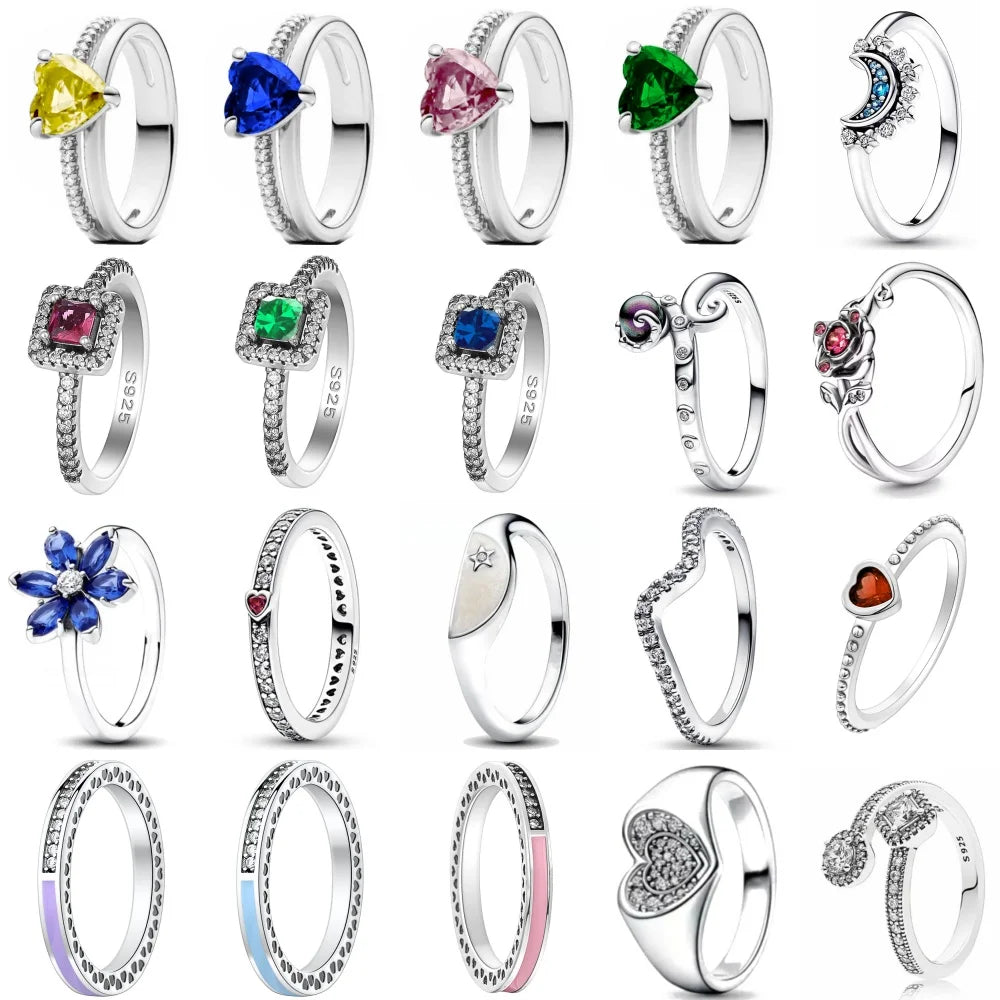 925 Sterling Silver Blue Green Heart Ring | Women's Wedding Band with Zircon