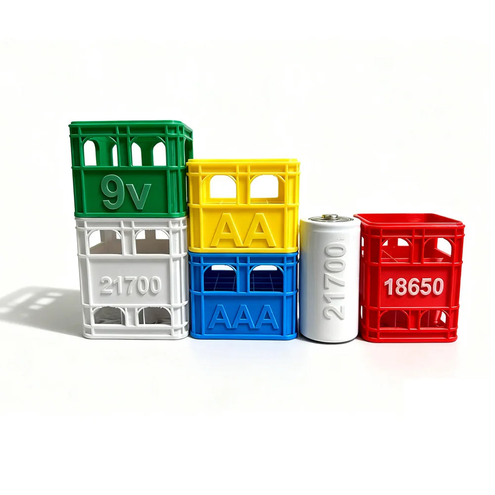 3D Printed Beer Crate Style Stackable Battery Storage Box | AA AAA 18650 21700 9V Organizer