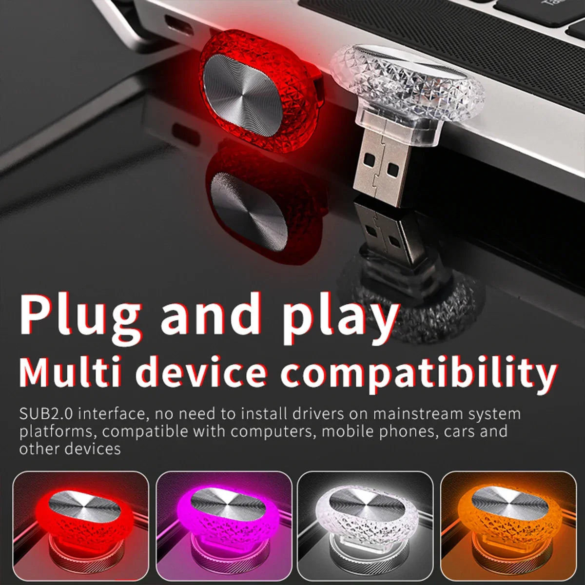 Car Interior LED Ambient Light | Mini USB Decoration Light with RGB Colors