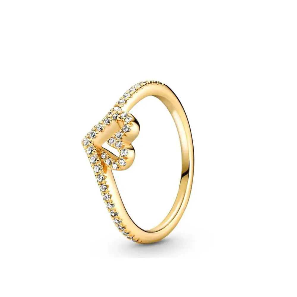 Gold Sun Heart Bow Ring | 925 Sterling Silver Zircon Ring for Women