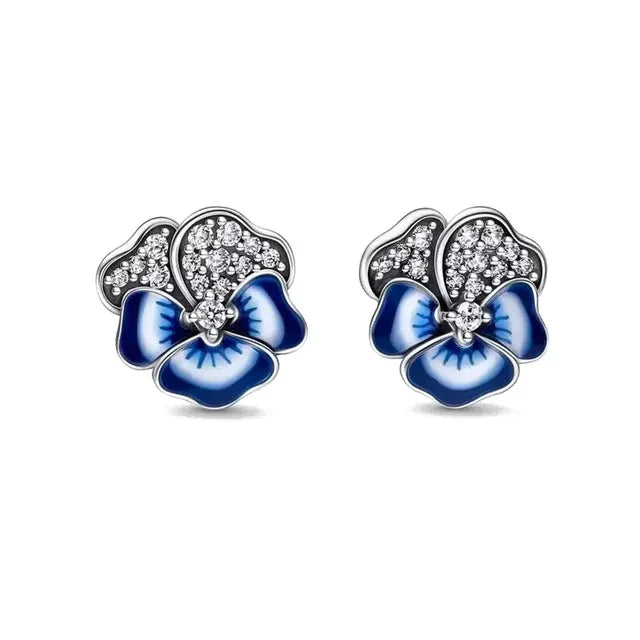 Double Hoop Swallow Sunflower Stud Earrings | 925 Sterling Silver Fine Jewelry Gift for Women