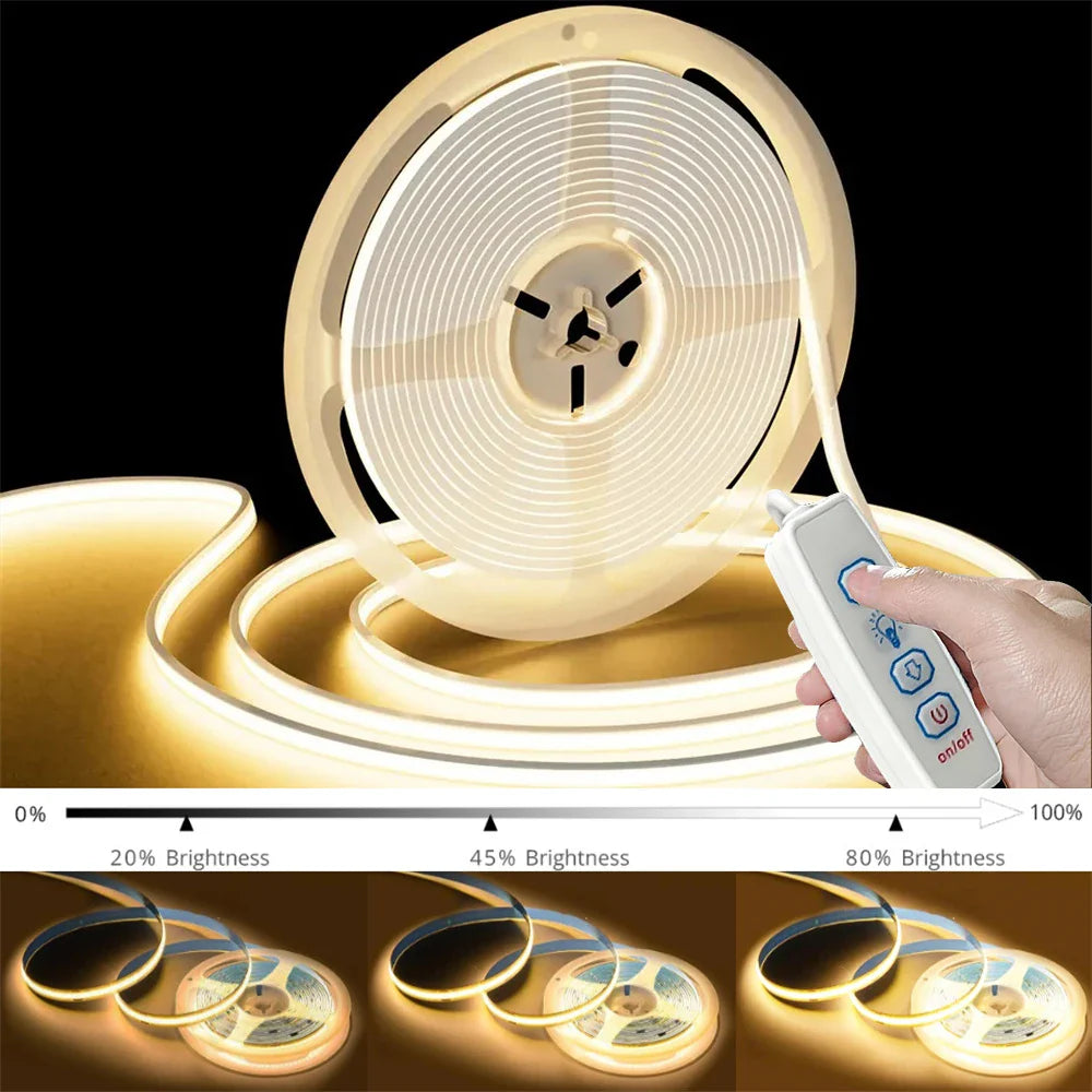 USB 5V COB LED Strip Lights | Dimmable 320 LEDs/m Flexible Strip for Kitchen Cabinet Mirror Bedroom