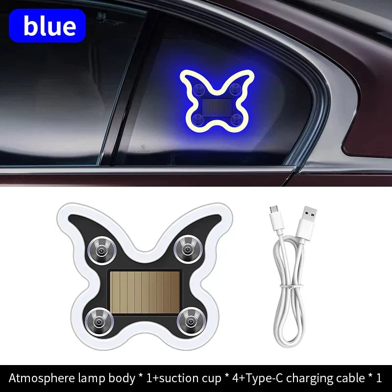Solar Power Car Window Neon Light | USB Rechargeable Ambient Atmosphere Lamp