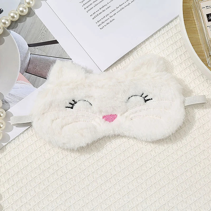 Cute Cat Plush Sleep Mask | Soft Light Blocking Eye Cover for Travel and Home