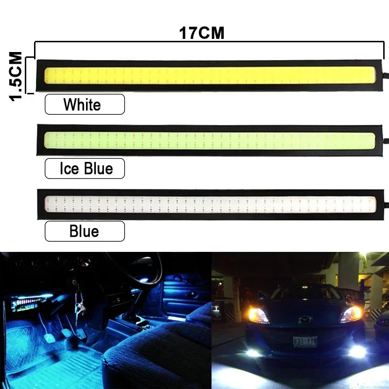 2 PCS Super Bright 17CM LED COB Fog Bulb Car DRL Strip | 12V 6500K Daytime Running Light