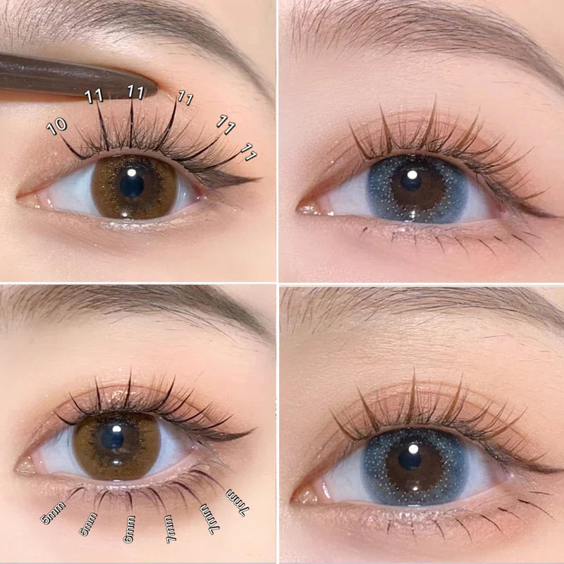 Brown Lashes A Type False Eyelashes 8-12mm | Natural Fairy Lash Clusters for Korean Makeup