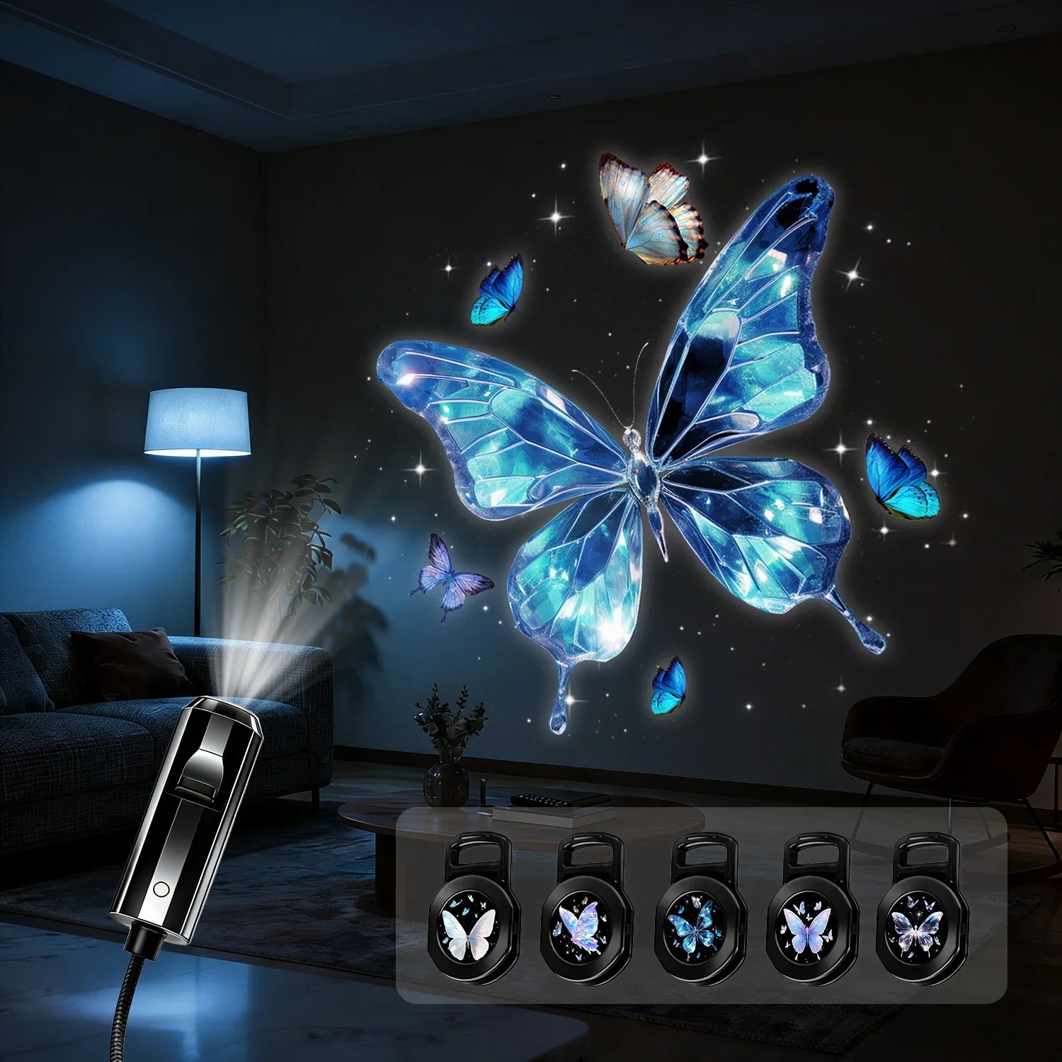 Colorful Butterfly Projection Light | 360° Rotating Night Light for Romantic Bedroom Decor