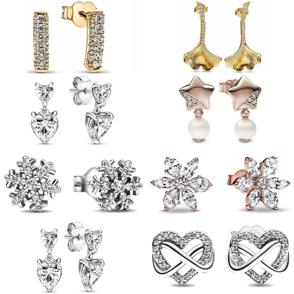 925 Silver Double Hoop Snowflake Ginkgo Stud Earrings | DIY Jewelry Gift for Women