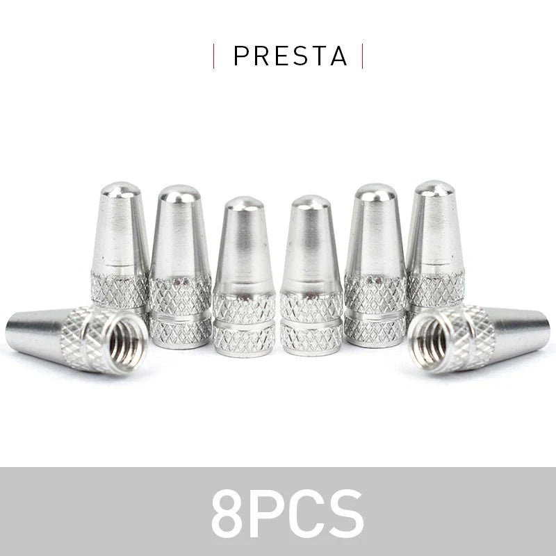 Aluminum Alloy Bike Valve Caps | 8-Piece Pack for Presta and Schrader Valves