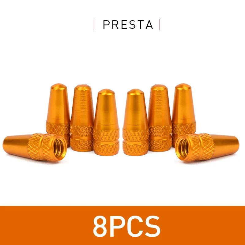Aluminum Alloy Bike Valve Caps | 8-Piece Pack for Presta and Schrader Valves