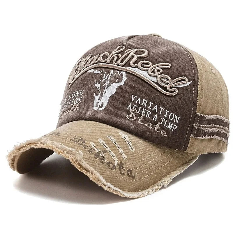 Cow Head Letter Embroidery Vintage Baseball Cap | Unisex Adjustable Washed Cotton Hat