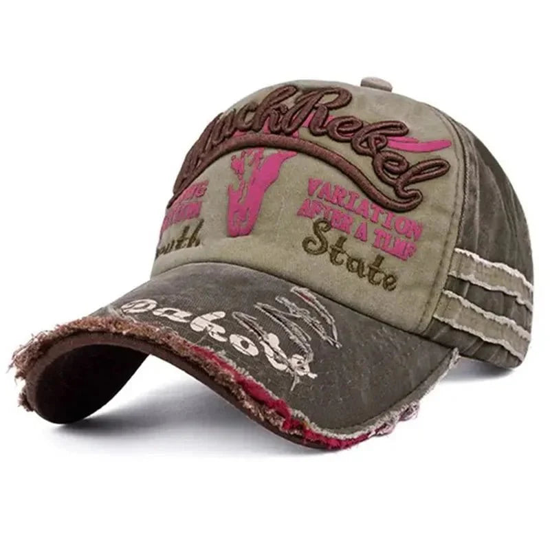 Cow Head Letter Embroidery Vintage Baseball Cap | Unisex Adjustable Washed Cotton Hat