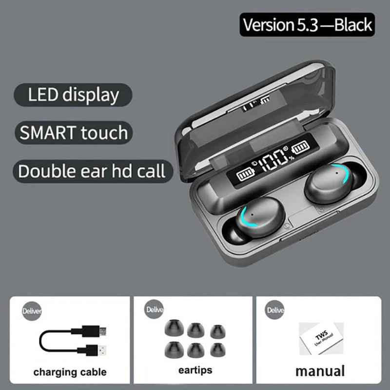 F9-5C Wireless Bluetooth Earphones | 9D Stereo, Waterproof, Noise Cancelling Headset with Charging Case