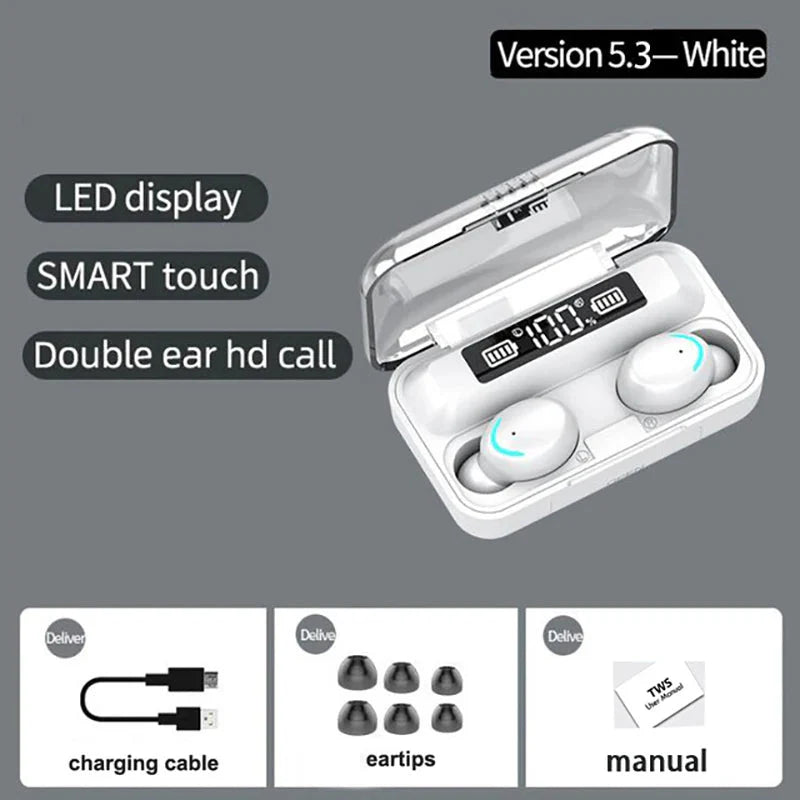 F9-5C Wireless Bluetooth Earphones | 9D Stereo, Waterproof, Noise Cancelling Headset with Charging Case