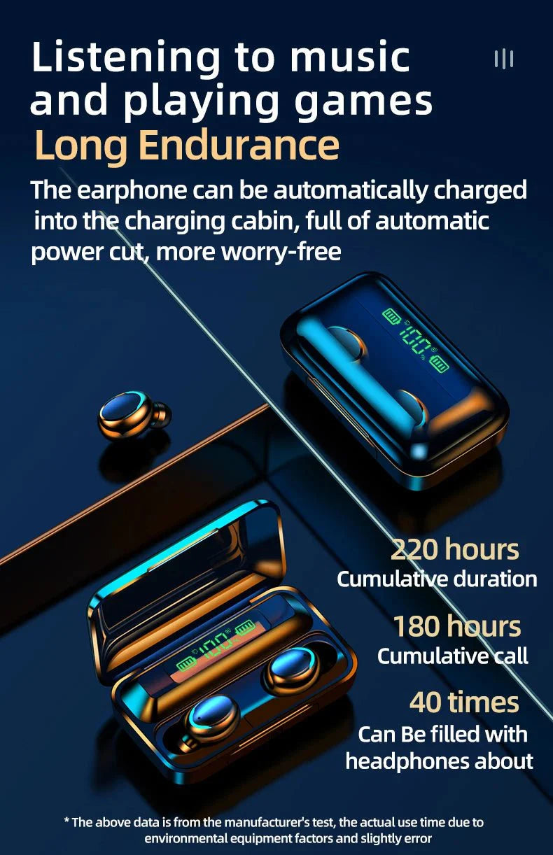 F9-5C Wireless Bluetooth Earphones | 9D Stereo, Waterproof, Noise Cancelling Headset with Charging Case