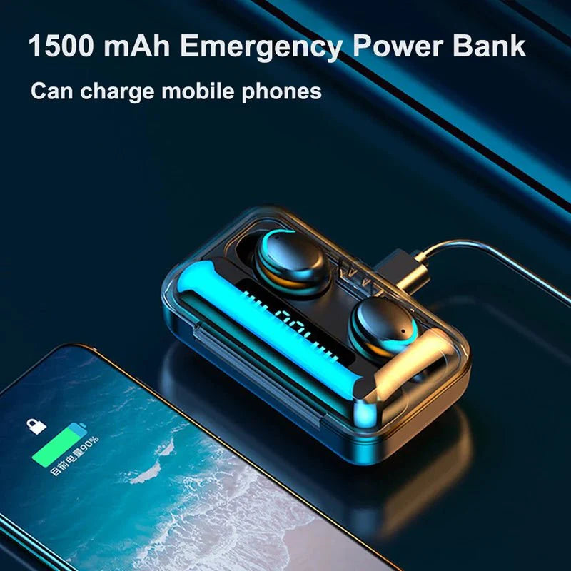 F9-5C Wireless Bluetooth Earphones | 9D Stereo, Waterproof, Noise Cancelling Headset with Charging Case