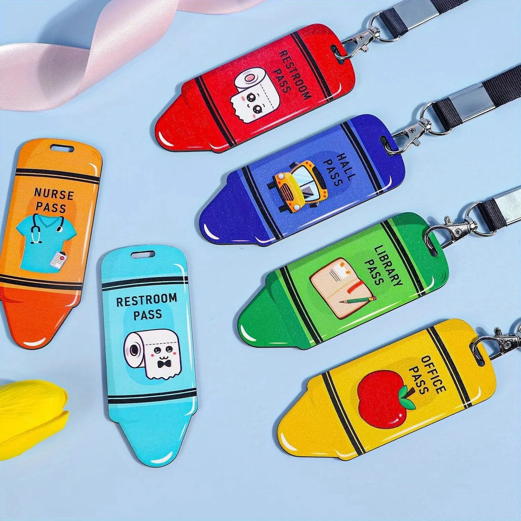 Classroom Hall Pass Set | 6 Lanyard Passes for School