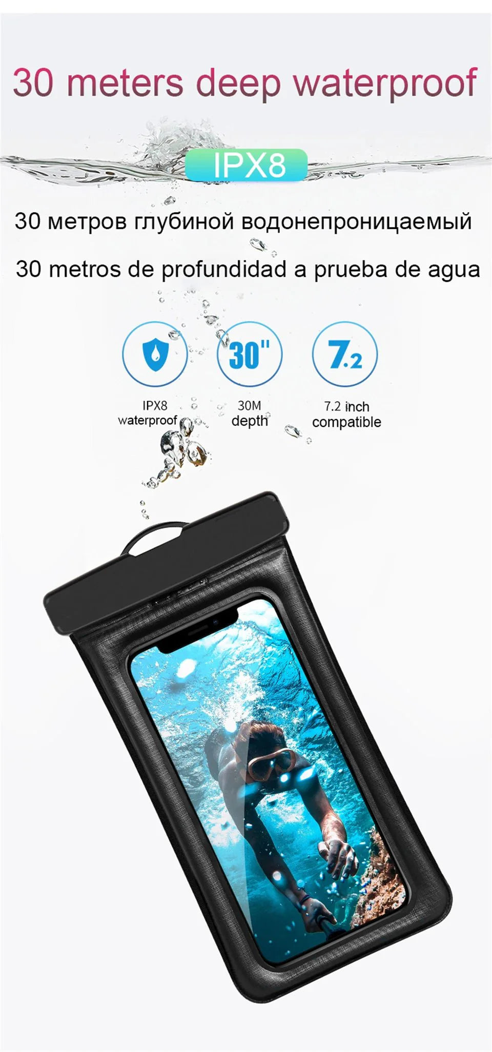 IP68 Universal Waterproof Phone Case Bag | Touch-Sensitive Pouch for iPhone, Samsung, and More