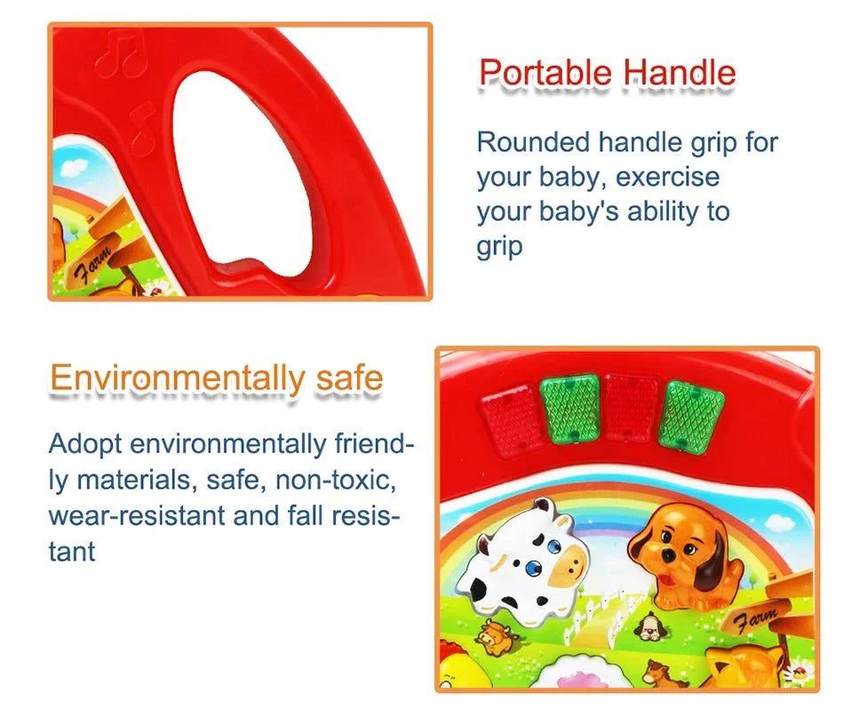 Kids Cartoon Piano Keyboard Toy | Educational Animal Sound Musical Instrument with Lights for Toddlers