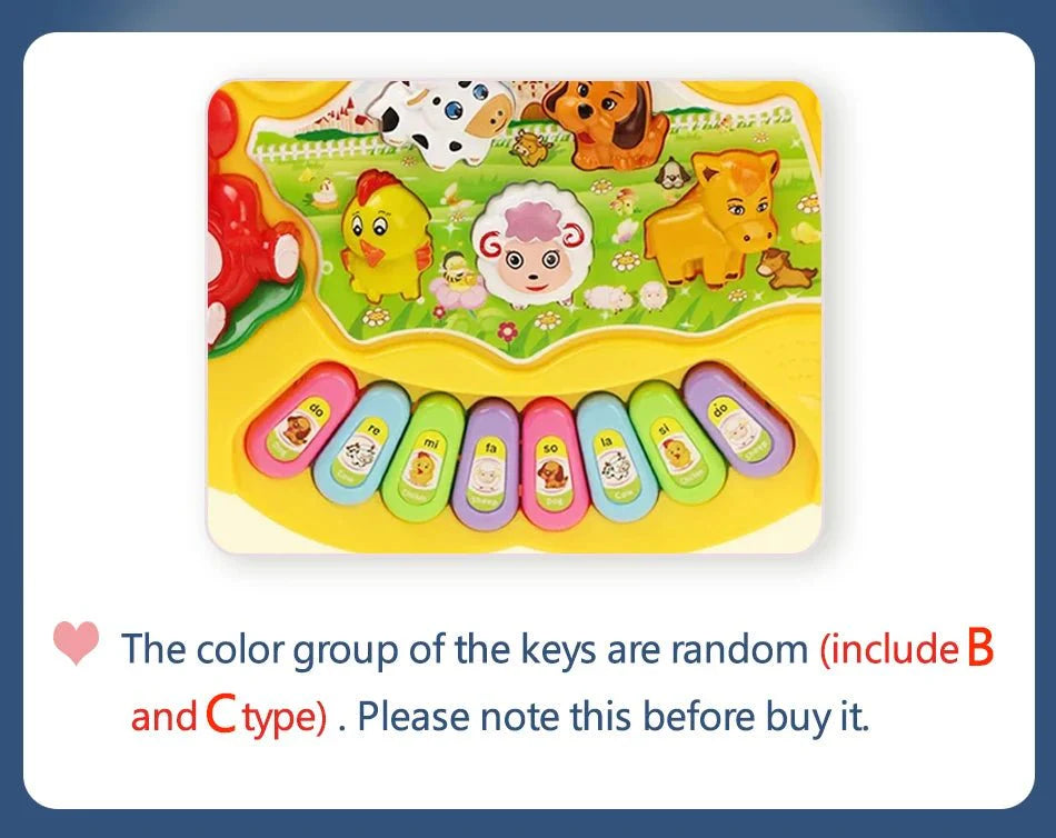 Kids Cartoon Piano Keyboard Toy | Educational Animal Sound Musical Instrument with Lights for Toddlers