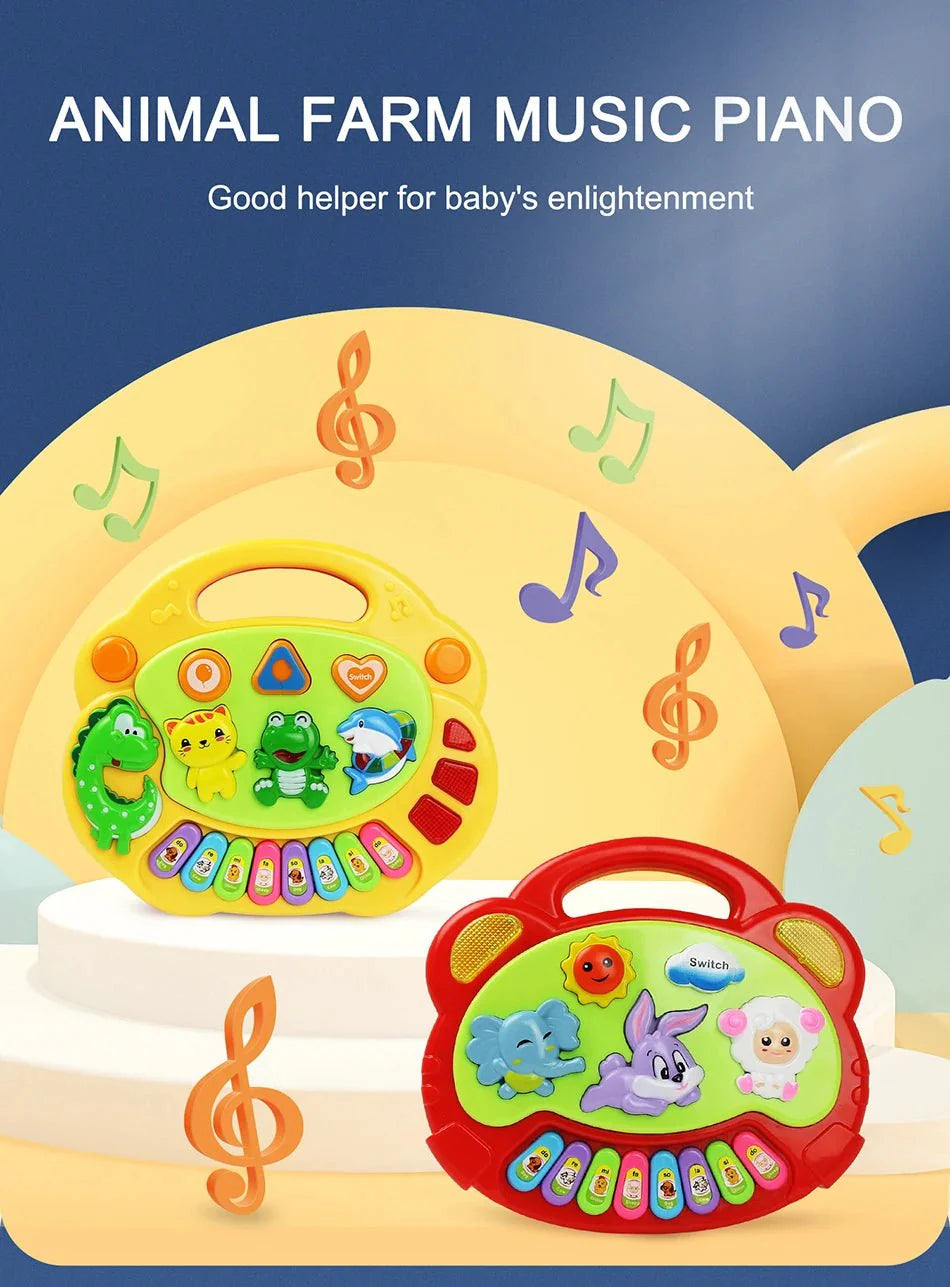 Kids Cartoon Piano Keyboard Toy | Educational Animal Sound Musical Instrument with Lights for Toddlers