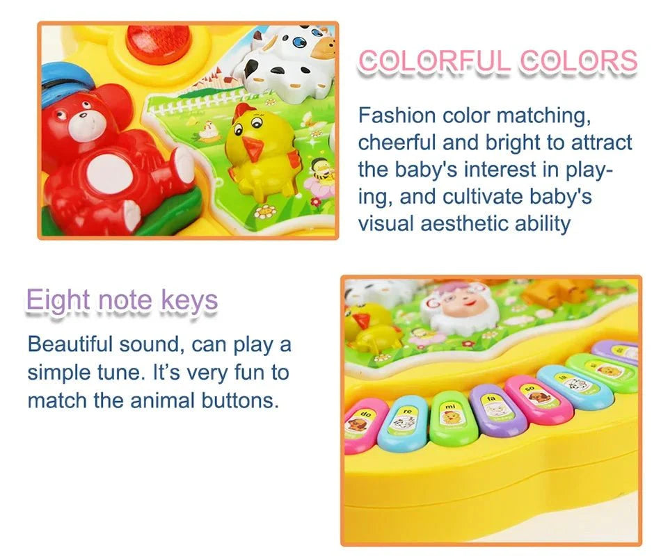 Kids Cartoon Piano Keyboard Toy | Educational Animal Sound Musical Instrument with Lights for Toddlers