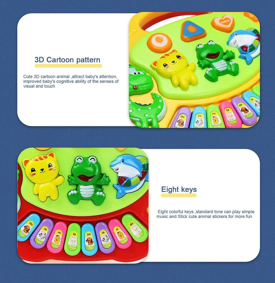 Kids Cartoon Piano Keyboard Toy | Educational Animal Sound Musical Instrument with Lights for Toddlers