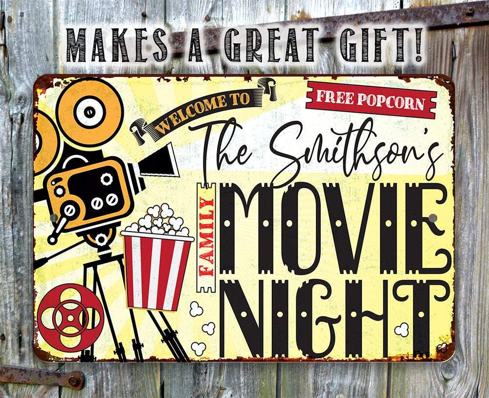 Personalized - Family Movie Night - Metal Sign