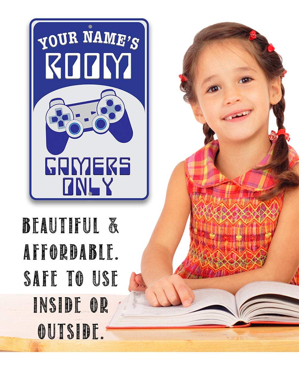 Personalized - Gamers Only - Blue - Metal Sign