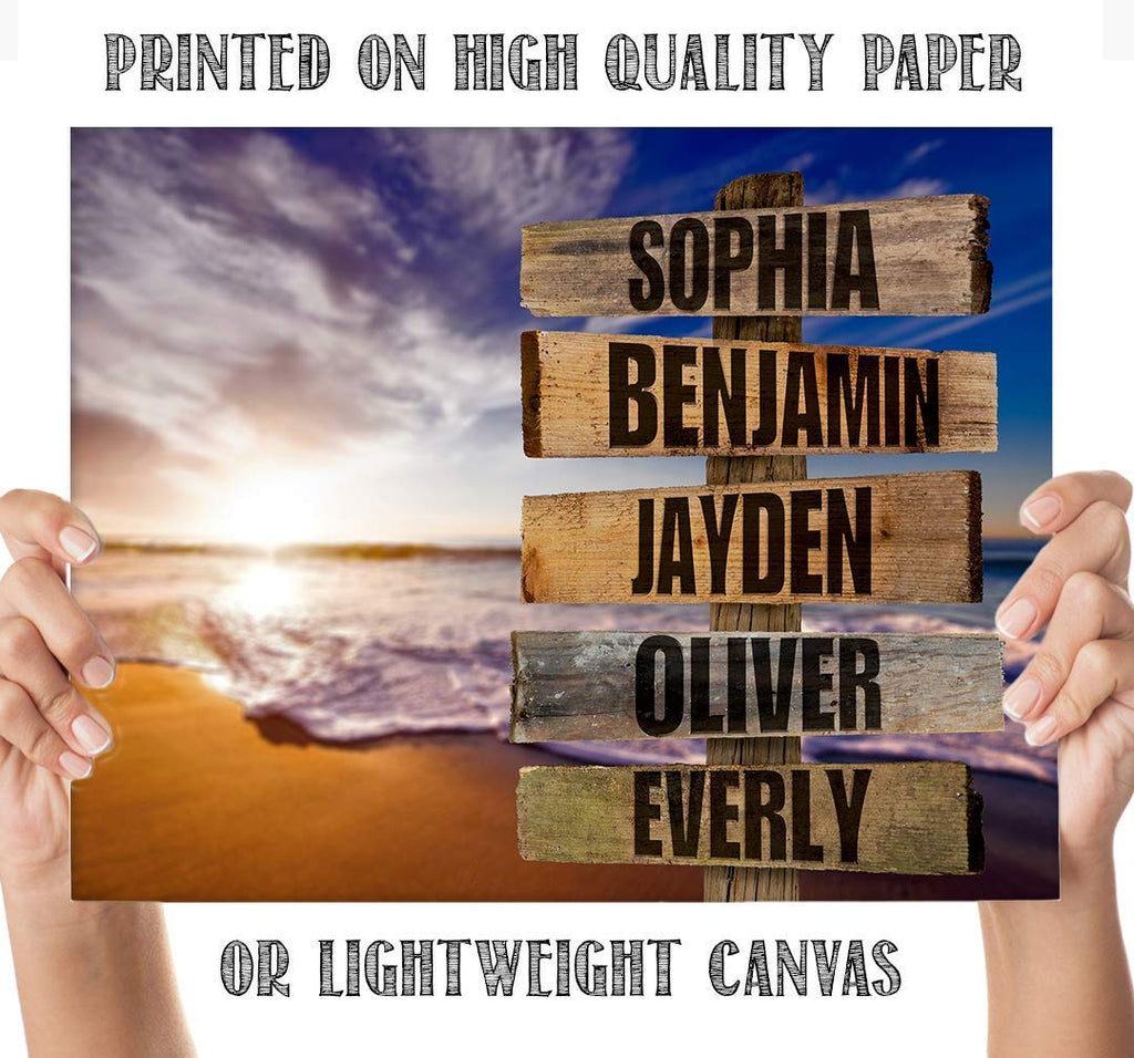 Personalized - Names Sign Post Art - Sunset Beach - Print or Canvas