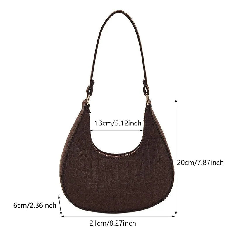 Retro Leisure Half Moon Shoulder Handbag | Lightweight Felt Bag