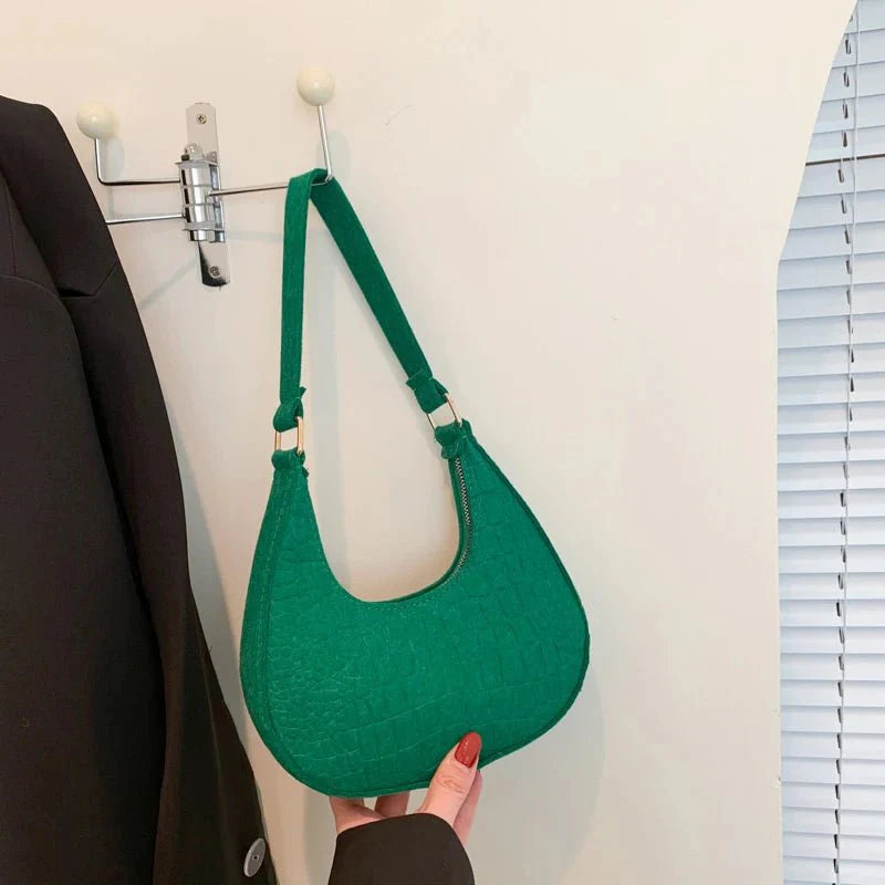 Retro Leisure Half Moon Shoulder Handbag | Lightweight Felt Bag
