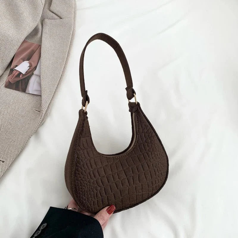 Retro Leisure Half Moon Shoulder Handbag | Lightweight Felt Bag