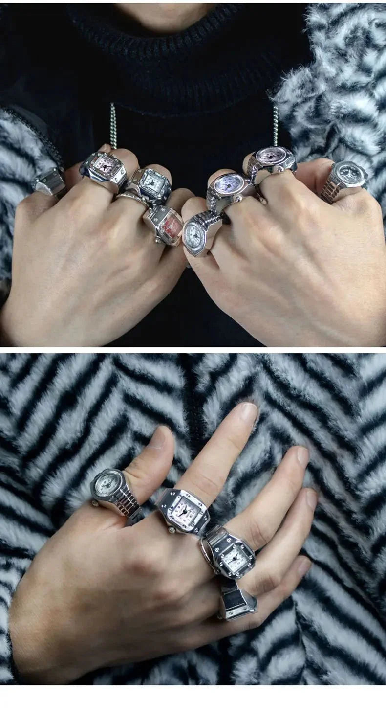 Roman Numeral Punk Gothic Finger Clock Jewelry | Mini Quartz Watch Ring