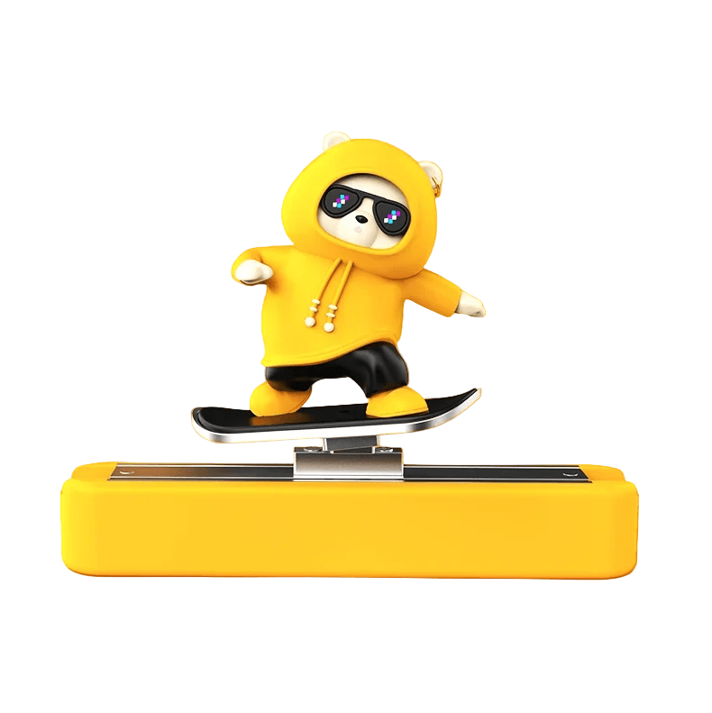 Skateboard Bear Dashboard Car Ornament | Magnetic Parking Number Plate & Cartoon Car Decoration