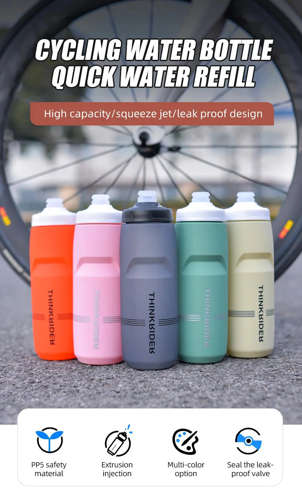 ThinkRider Bicycle Water Bottle | Leak-Proof Sports Bottle for Cycling