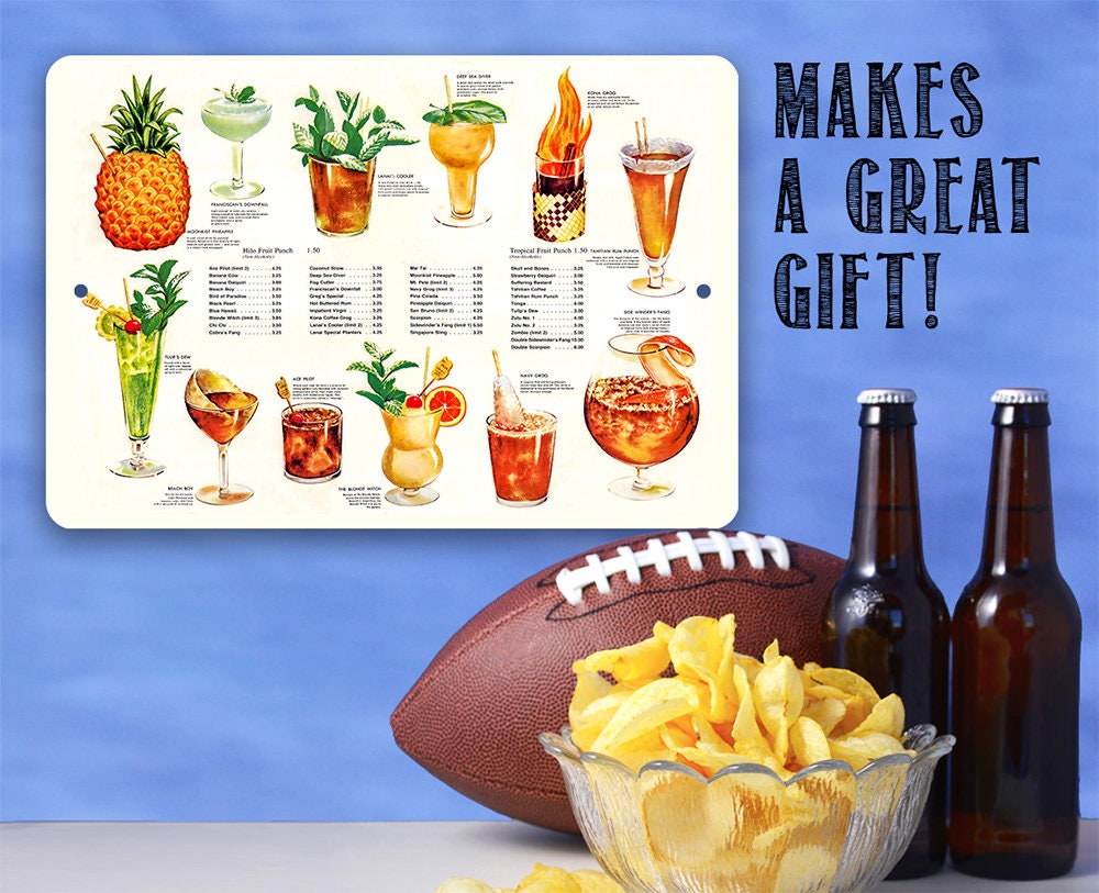 Tiki Tropical Drink Menu - Metal Sign