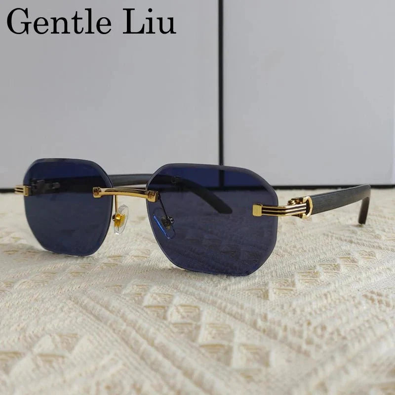 Vintage Square Rimless Sunglasses | Frameless UV Protection Eyewear for Men